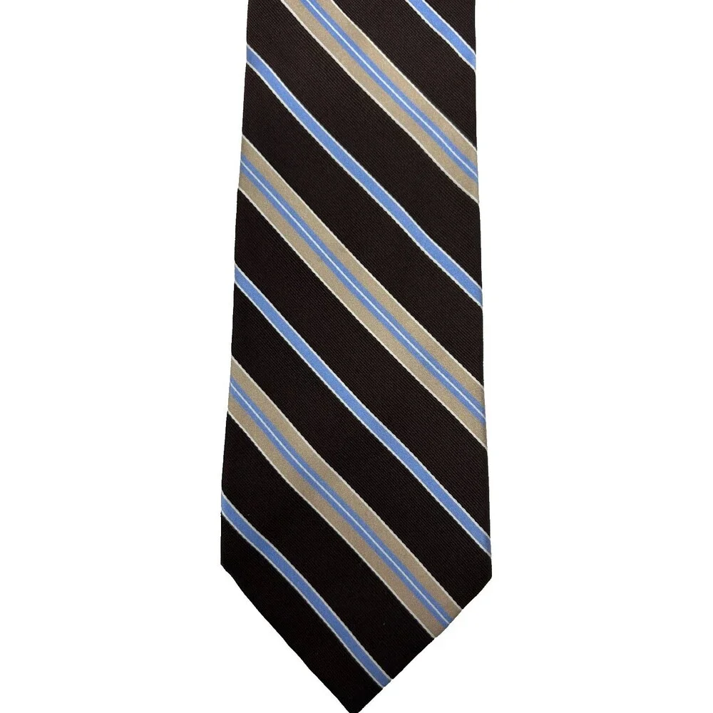 Nautica‎ 100% Silk Brown Tan Blue Striped Classic Necktie 57.25” x 3.5”